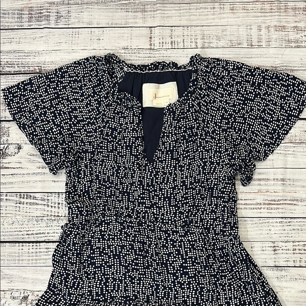 Anthropologie Robin Tiered Short Sleeve
Mini Dress Navy Blue Dots Sz. XS - Picture 3 of 7